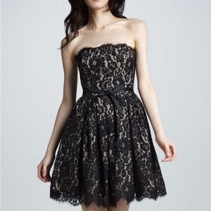 Niemann Marcus Robert Rodriguez Black Strapless Lace flare out evening dress sz8